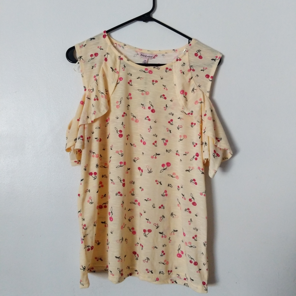 NWT Cherry Print Cold Shoulder Top